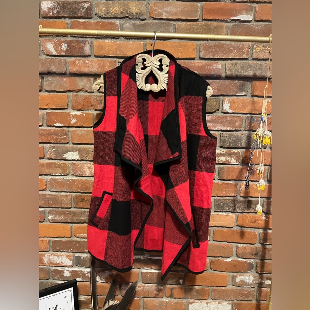 Buffalo Plaid Fleece Vest with Pockets